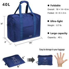 Vimapo Foldable Travel Duffle Bag with Trolley Sleeve 40L - 18x14x8 inches Airline Underseat Lightweight Travel Bag - Packable Ripstop Nylon Carry on Bag (Blue)