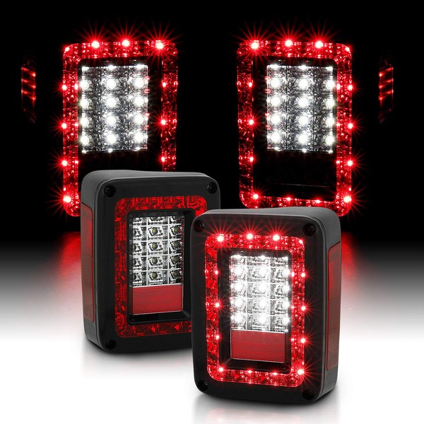 AmeriLite Red/Clear LED Tail Lights Set for Jeep Warnger -