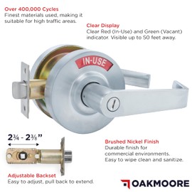 OAKMOORE Commercial Grade Bathroom Door Lock Handle with Occupancy Indicator - See Occupied Vacancy or Engaged Status On Public Restrooms and Bathrooms Locks - 2-Year Warranty, Silver