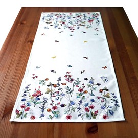 Table Cloth Table Cloth Round 130, 150, 170 cm Spring Summer Wool White Colourful Flowers and Butterflies (130 cm)