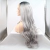 Ombre Grey Synthetic Lace Front Dark Roots Waves Silver Grey