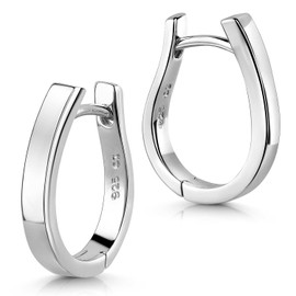 MATERIA by Matthias Wagner SO-230 Women's Oval Hoop Earrings Rhodium-Plated 925 Silver, Silver