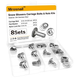 8Pcs Carriage Bolts 5/16-18x5/8 Inch, 304 Stainless Steel Full Thread with Round Head Square Neck, Hex Nuts & Washers for Woodworking, Furniture, and Outdoor Projects