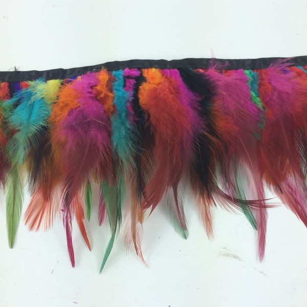 Sowder 2 Yards Natural Rooster Hackle Feather Trim Fringe 4-6" in Width Dress DIY Decoration (Colorful)