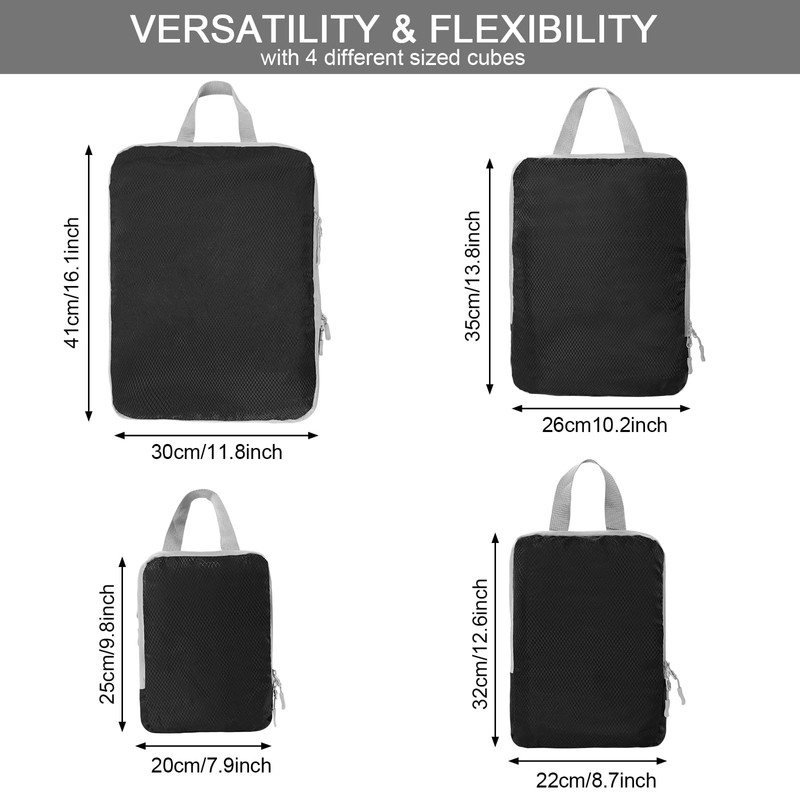 BIKHYY 4 Sets Black Compression Packing Cubes Travel Ultralight Luggage