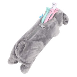 3D Dog Pencil Case for Kids Plush Animal Pen Bag Pouch with Handle Buckle Large Capacity Pen Holder Zipper Stationery Bag for Children Students School Supplies