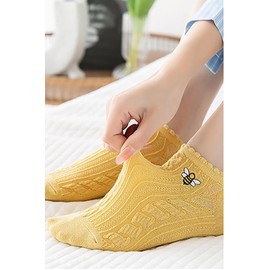 Rumnoke Women Ankle Socks 5 Pairs Trainer Socks Casual Cotton Low Cut Socks Colourful Breathable Athletic Socks Bee