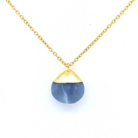 Gempires Natural Blue Opal Pear Cabochon Pendant Necklace, 15 x 16 mm Crystal Jewelry, 14k Yellow Gold Plated 16 + 2 Inch Adjustable Chain (Blue Opal)