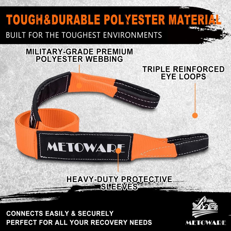 METOWARE Tree Saver Tow Strap 3'' × 8ft Recovery Strap,