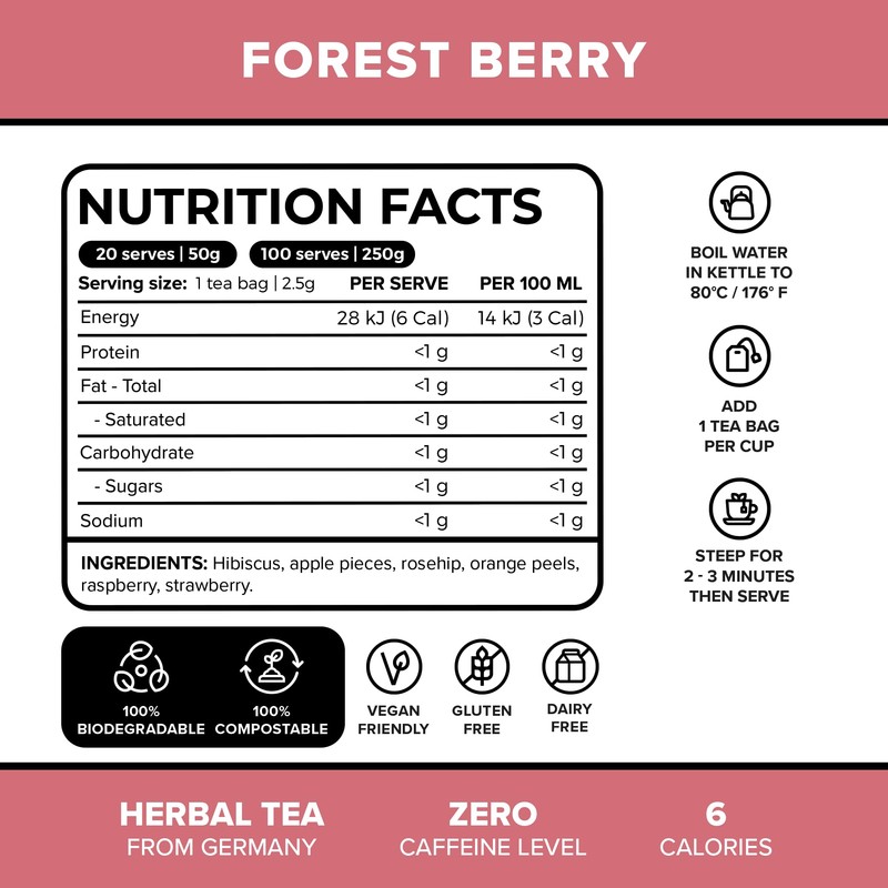 Origin Tea Forest Berry Caffeine Free Pyramid Herbal Tea Bags