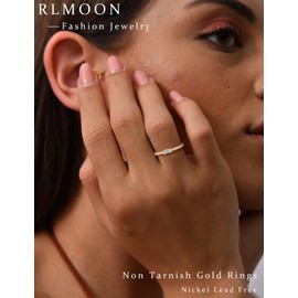 RLMOON Gold Birthstone Rings for Women Non Tarnish 14K Gold Plated Stackable Ring Dainty CZ Gemstone Eternity Band Size 9