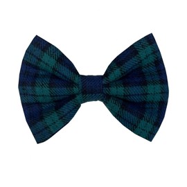 New Dogs Bow Tie Tartan woven Elastic Band attach COLLAR ACCESSORY Handmade UK (Large Tartan Green woven)
