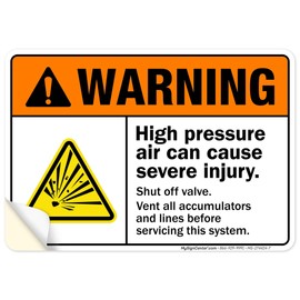 Warning High Pressure Air Cause Severe Injury Shut Off Air Valve Before Servicing ANSI Sign, 10x7 Inches, 4 Mil Vinyl Decal Stickers Weather Resistant, Made in USA by My Sign Center