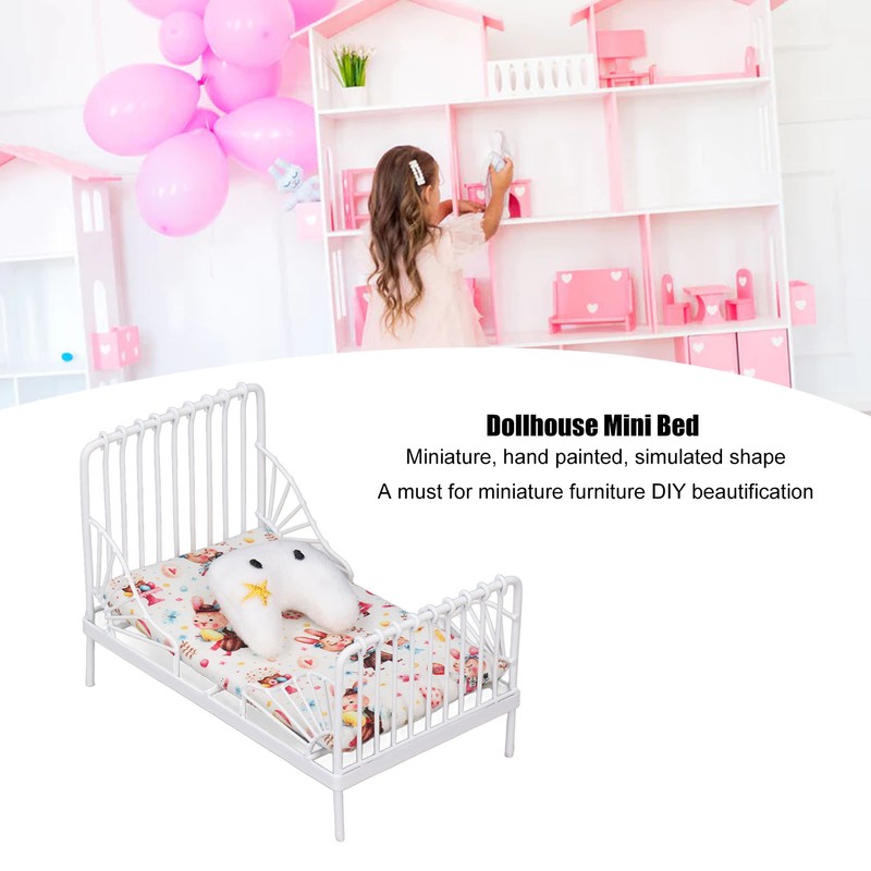 1:12 Scale Dollhouse Furniture Mini Bed Set Decorative Pillow Metal