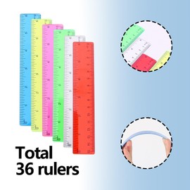 ZoeTekway Plastic Small Ruler Children's Small Ruler Primary School Flexible for School Supplies 1 Class (36 Pieces Coloured 15 cm Ruler)