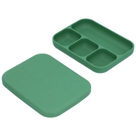 Baby Silicone Divided Food Plate with Lid Drop Resistant Suction Lunch Food Tray for KidsGreen