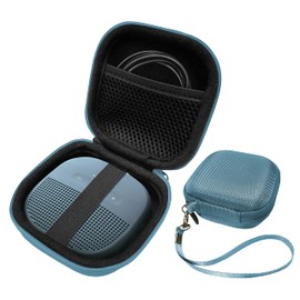 Feature Protective Case for Bose SoundLink Micro Bluetooth Speaker by WGear, Featured Design with mesh Pocket for Cable and Other Accessories, Elastic Strap to Secure Device (Stone Blue case)