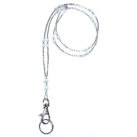 Hidden Hollow Beads, Simple Black, Women's Fashion Beaded Lanyard Necklace, 34", Key and ID Badge Holder (White - Non Breakaway (Stronger))