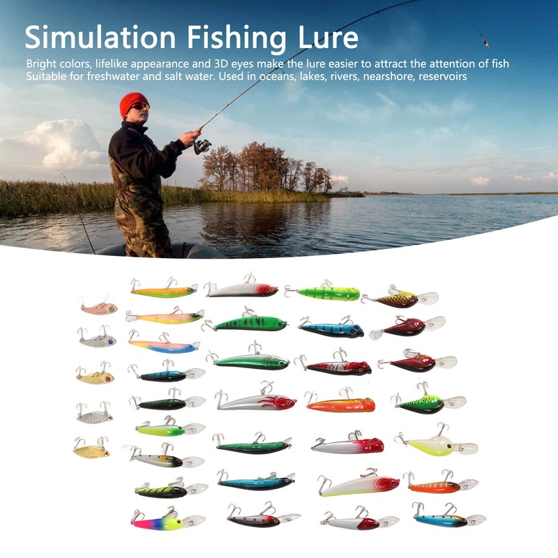35Pcs Simulation Hard Bait Mixed Minnow Fishing Lure Kit Minnow