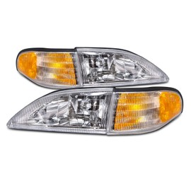 HEADLIGHTSDEPOT Chrome Housing Halogen Left and Right 4 Piece Headlight Set Compatible with Tiffin Allegro Bus (Diesel) 1998-2000