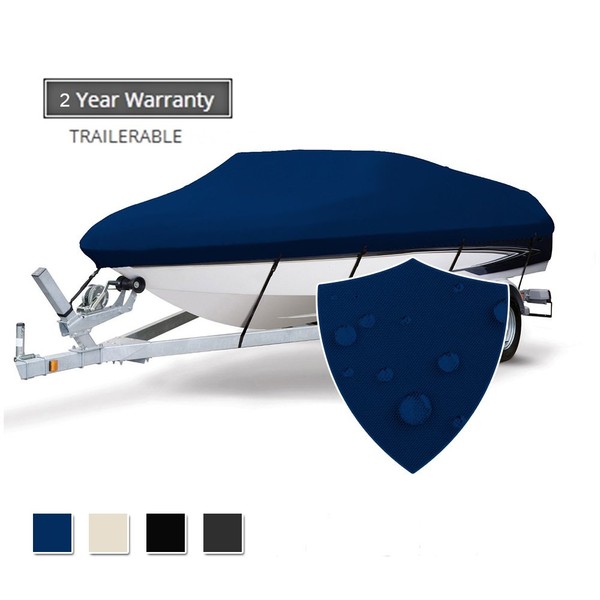 Seamander Trailerable Runabout Boat Cover Fit V-Hull Tri-Hull Fishing Ski Pro-Style Bass Boats, Full Size(Model E: Fits 20'-22'L X 100" Beam Width, Navy Blue)