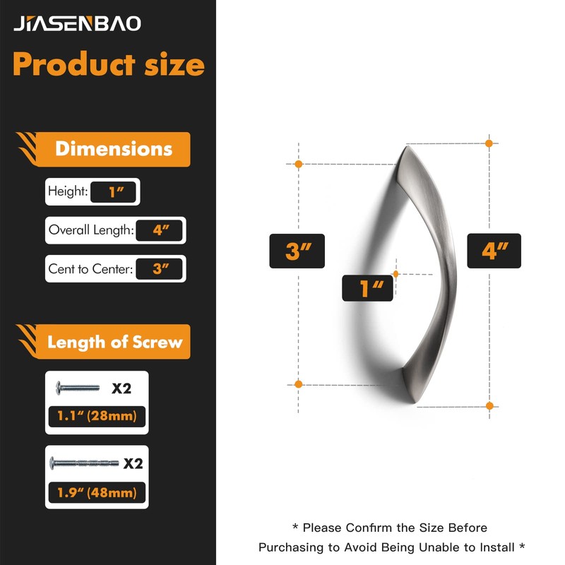 JIASENBAO 10 Pack Brushed Nickel Cabinet Pulls 3 Inch Arch