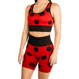 Miraculous Ladybug - Conjunto de 2 piezas de brasier deportivo y pantalones cortos para mujer, Rojo/Negro (Conjunto Corto brasier Deportivo), S