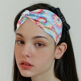 Fashion Thick Headbands for Women - Elastic Twisted Knot Stretchy Hair Bands | Soft Wide Non-Slip Head Wraps & Turban Style Hair Accessories for Women (Blue-yellow, Adjustable)