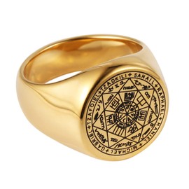 HZMAN Stainless Steel Retro Seals of The Seven Archangels Ring for Men Women (Gold,13)