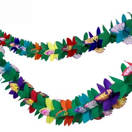 Flunyina 4Packs Tropical Flower Garlands Tissue Paper Hibiscus Banners Green Leaves Hanging Garland Party Decorations for Hawaiian Luau Party Beach Summer Birthday Baby Shower Wedding, 40ft