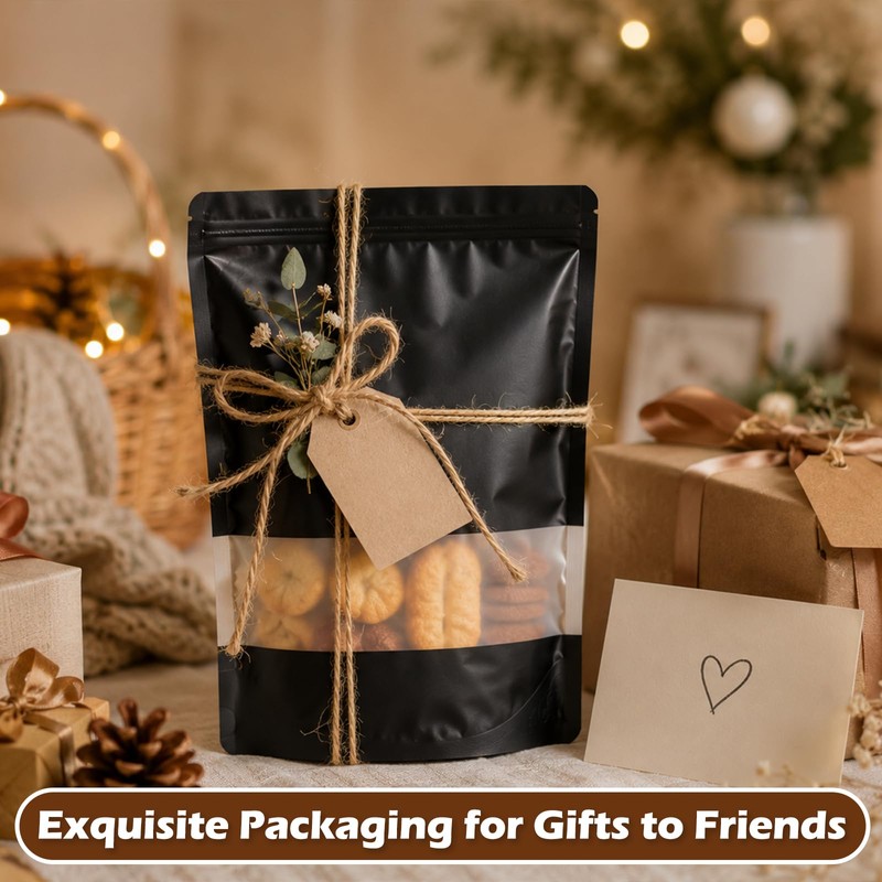 200pcs Black Mylar Bags 8x12 Stand Up Resealable Mylar Bags