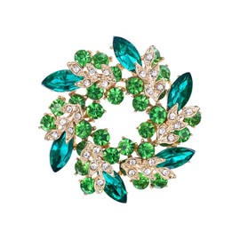 EVER FAITH Austrian Crystal Wedding Bridal Leaf Flower Wreath Brooch Pin Green Gold-Tone