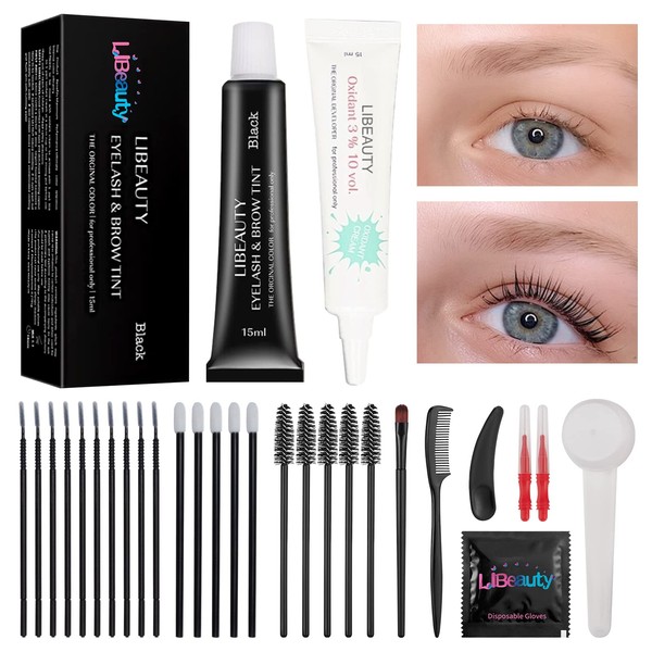 LIBeauty Eyebrow and Eyelash Colour Black, Eyebrow Dying, Lash Black Tint, Gives Eyelashes and Brows Shine and Colour and is therefore a Great Gift for Mother's Day (15 ml)