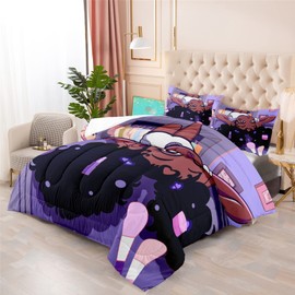 FJKJHKGJ Black Girl Magic Comforter Set for Queen Bed Girls Queen Size Bedding Sets Purple African American Pattern Microfiber 3 Piece Quilt Set Gift for Black Women Girls, 1 Comforter + 2 Pillowcase