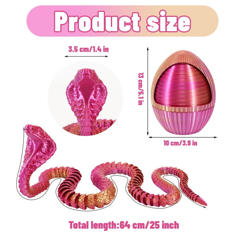 3D Printed Snake Egg Toys with Fidget Snake Inside, 24''