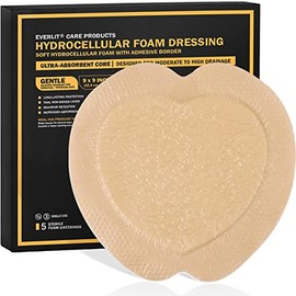 EVERLIT Sacrum Silicone Foam Dressing with Adhesive Border [Pack of 5] Absorbent Breathable Waterproof Sacral Bandage Pad for Bed Sore Pressure Ulcer Wound Dressing (9x9 inch)