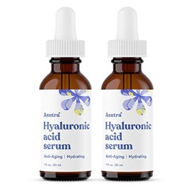 ASUTRA ASUTRA Hyaluronic Acid Serum for Face, 1 fl oz (Pack of 2)- Vitamin C & E, Aloe, Green Tea, Geranium & Jojoba Oil, Plumping Face Serum, Hydrating Facial Skin Care