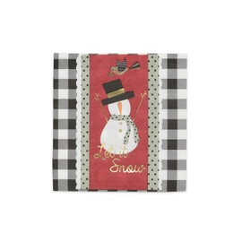 Masterpiece Snowman Plaid Beverage Napkins / 50 Square Cocktail Winter Holiday Napkins With Shiny Gold Foil Accents / 4 3/4" x 4 3/4" Square Festive Christmas Party Napkin