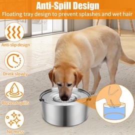 3L Large Capacity No Spill Dog Drink Water Bowl, 304 Stainless Steel Pet Bowl for Large Dogs Slow Drinking, Mess Free Splash Proof Floating Puppy Feeder, Non Drip Cat Dispenser for Vehicle Carried