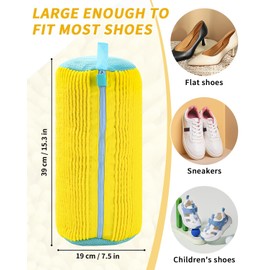 HUHSWOF Shoe Wash Bag, Washing Machine, Shoe Wash Bag, 39 x 19 cm, 2024 Upgraded, Reusable Shoes Wash Bag, Quality Zips (Yellow, 1 Piece)