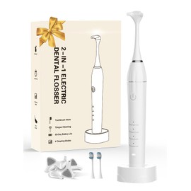 Voraiya Electric Flosser for Teeth-Water Flosser Alternative with 4 Modes, Wireless Charging, 50 PCS Floss Heads, 2 Brush Heads & Tongue Scraper-Power Floss for Gum Care & Teeth Cleaning Tools