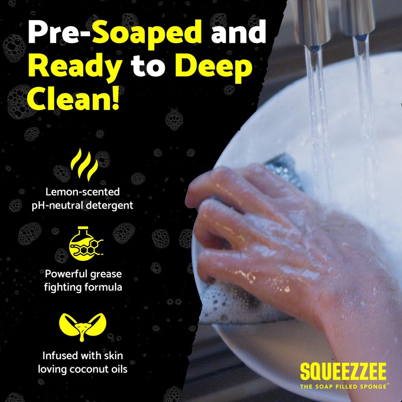 Squeezzee Soap Filled Scrubber Sponges 2-Pack - Non Scratch Scrubbing