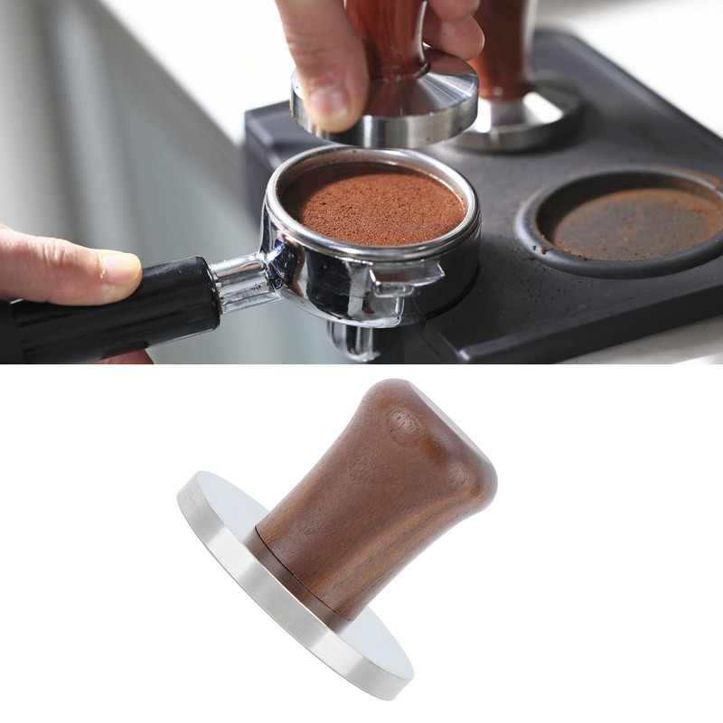 Wood Handle Coffee Tamper Stainless Steel Press Detachable Flat Base