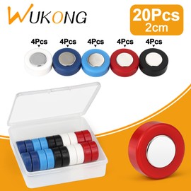 Wukong 20 Pack Round Fridge Magnets, 5 Colors Whiteboard Magnets Neodymium Magnets for Office, Notice Boards, Planning Boards, School, Postcard with Iron Box Ø 20 mm, 8mm Thickness