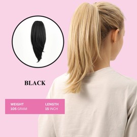 JUVABUN Straight ponytail 15''-Black|Claw Clip In Ponytail Hair Extensions | Synthetic clips pony tails hair extensions |Hair Extensions for Women|Straight ponytail extension real human hair