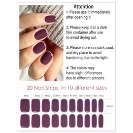 Semi Cured Gel Nail Strips, 20pcs Gel Nail Stickers UV, Semi Cured Gel Nail Wraps for Home Nails DIY (Jelly Plum)