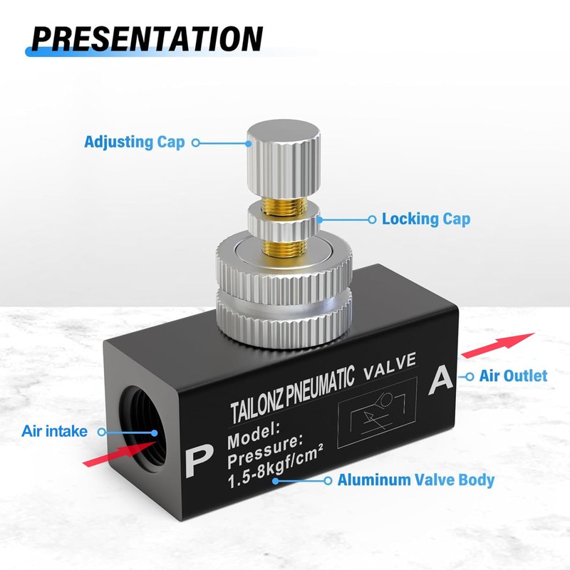 TAILONZ PNEUMATIC 3/8 Inch NPT Air Flow Control Valve with