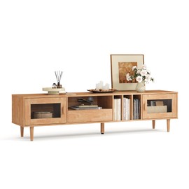 LINSY HOME TV Stand for 80 Inch TV, Mid Century Modern Entertainment Center with Drawers, Doors, and Storage Shelves, Media Console Cabinet for Living Room, Bedroom