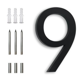 7 Inch Modern Aluminum House Number – Floating or Flush Mount, Black Metal Address Numbers for Home