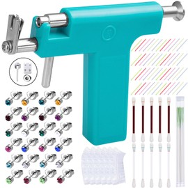 Reusable Professional Ear Piercing Gun Kit, Multi Purpose Ear Piercing Kit Nose Piercing Tools Set with 204 Pcs Silver Stainless Steel Stud Earrings and Earrings Backs for Salon and Home Piercing